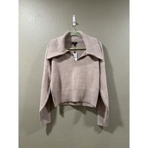 Express Sweater Womens‎ S Pink Oversized Collar V-Neck Wool Blend Knit Pullover